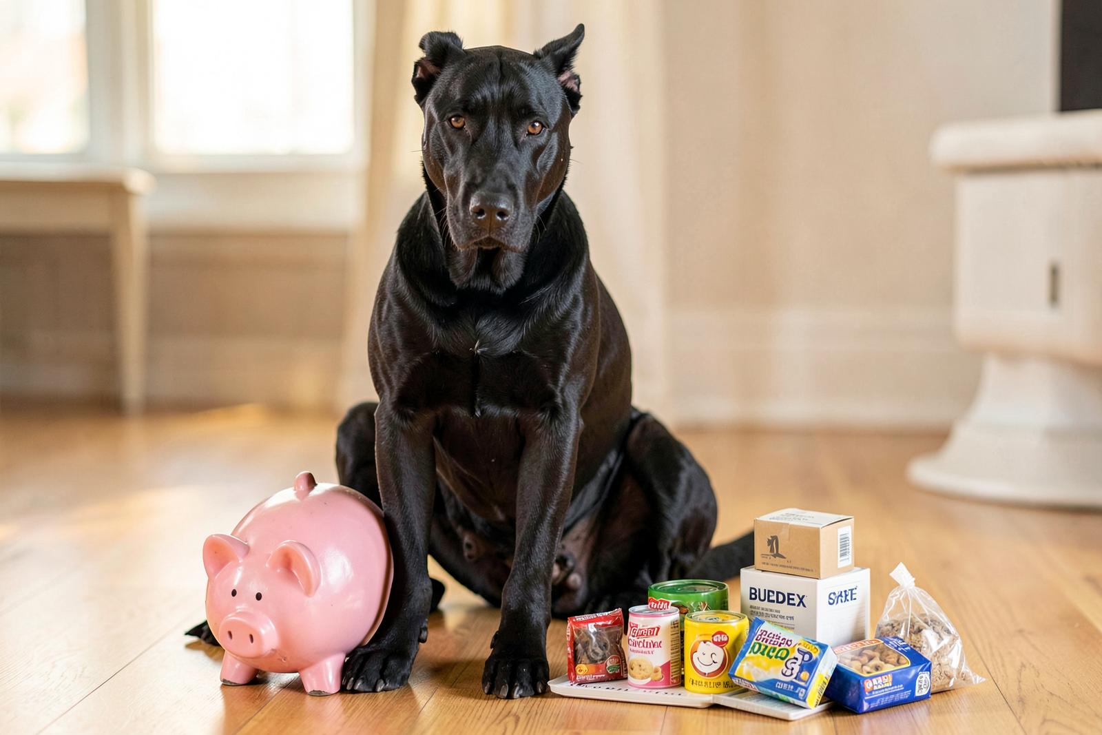 Cane Corso puppy sitting beside its owner, illustrating Cane Corso price